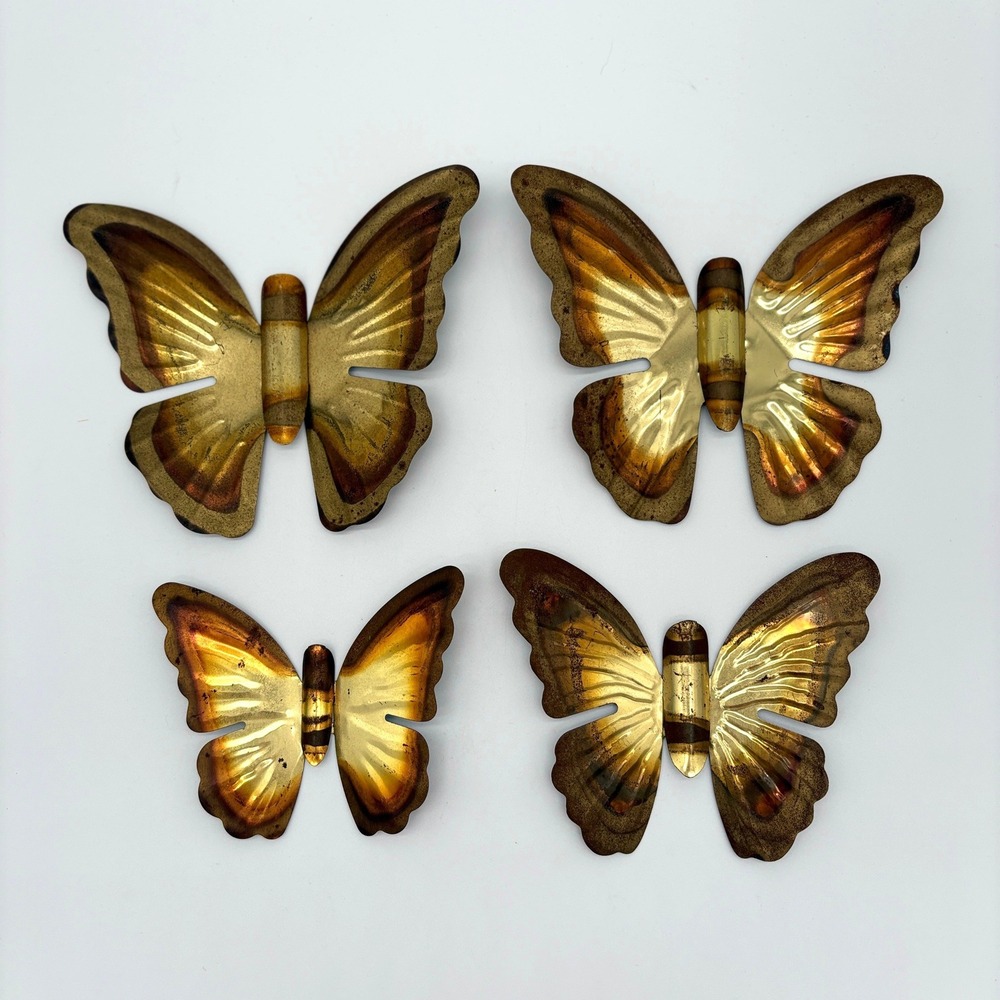 Vintage Metal Butterfly Wall Art Set Mid Century Modern Brass Copper Decor MCM